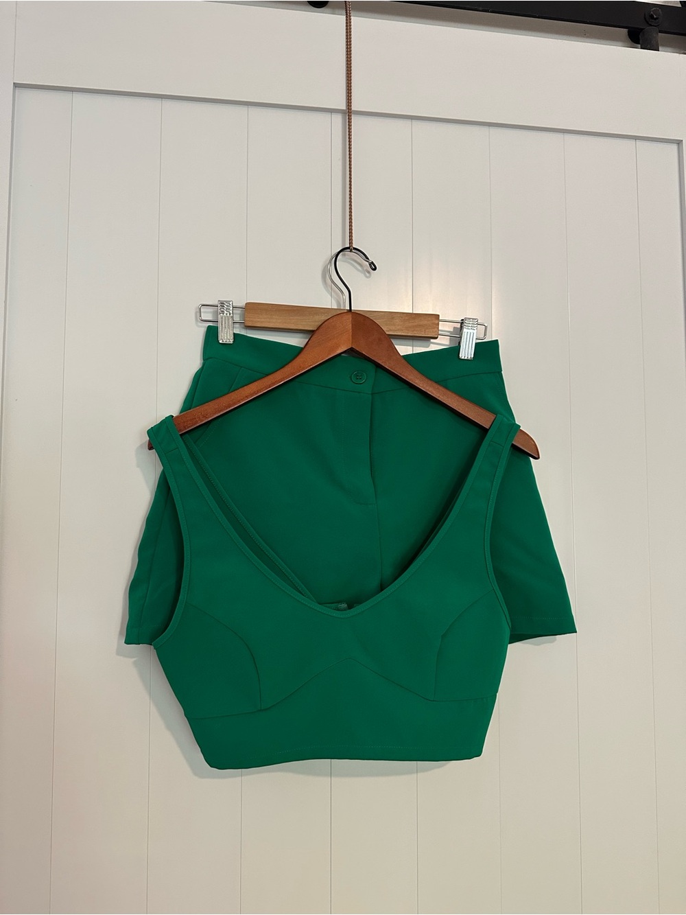 Women's Emerald Green V-Neck Crop Tank Top with shorts